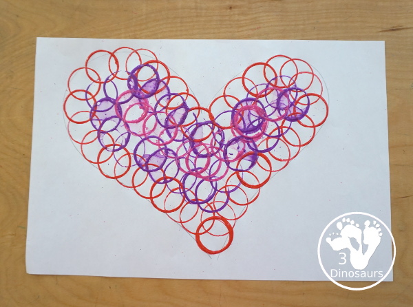 Paper Roll Heart Painting Craft - a simple Valentine craft with a heart shape and paper roll painting the heart. You can do with kids of different ages. - 3Dinosaurs.com