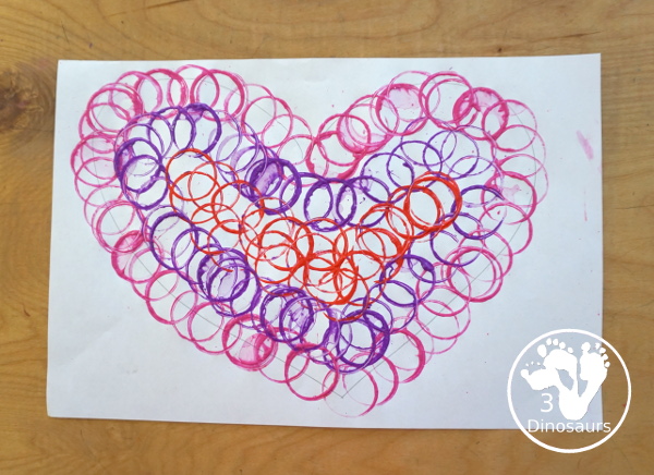 Paper Roll Heart Painting Craft - a simple Valentine craft with a heart shape and paper roll painting the heart. You can do with kids of different ages. - 3Dinosaurs.com