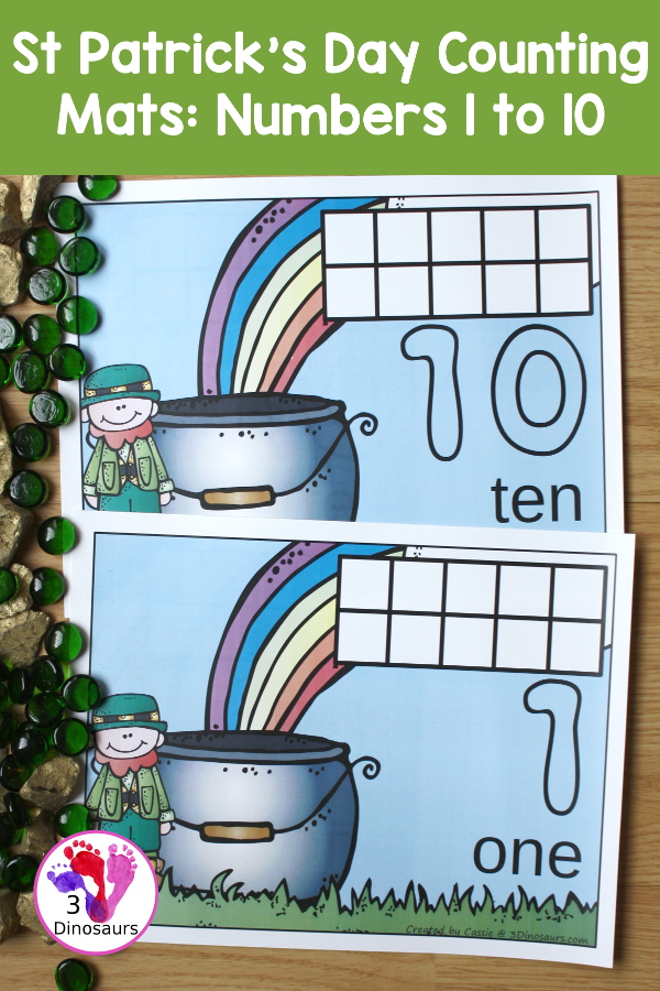 Free St Patrick's Day Themed Counting Mats: 1 to 10 - hands-on math with playdough number and ten frames - 3Dinosaurs.com