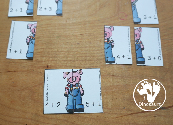 Three Little Pigs Addition Matching Puzzle Printables - with addition matching puzzles with the pigs adding from 1 to 20. You match the equations that add up to the same number. - 3Dinosaurs.com