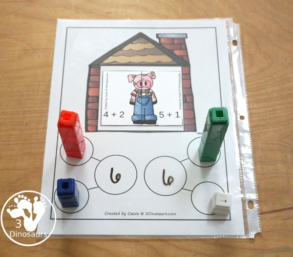 Three Little Pigs Addition Matching Puzzle Printables - with addition matching puzzles with the pigs adding from 1 to 20. You match the equations that add up to the same number. - 3Dinosaurs.com