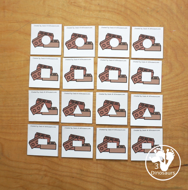 Free Three Little Pigs Shape Sorting Printable - has sorting for four shapes: circle, square, triangle, rectangle. There are four sorting mats and 6 bricks for each shape mat to sort - 3Dinosaurs.com - 3Dinosaurs.com