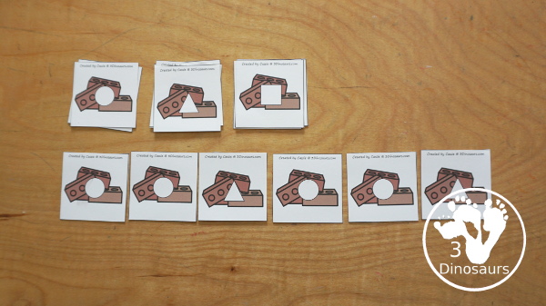 Free Three Little Pigs Shape Sorting Printable - has sorting for four shapes: circle, square, triangle, rectangle. There are four sorting mats and 6 bricks for each shape mat to sort - 3Dinosaurs.com - 3Dinosaurs.com