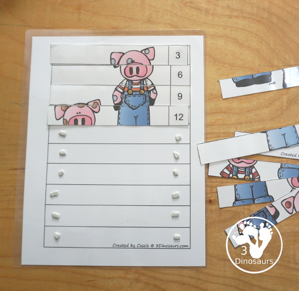 Free Three Little Pigs Skip Counting by 3 Puzzles Printables - you have three skip counting puzzles each skip counting by 3. You have 3 to 30, 33 to 60 and 63 to 90. Each puzzle skip counts by 3 ten times. - 3Dinosaurs.com