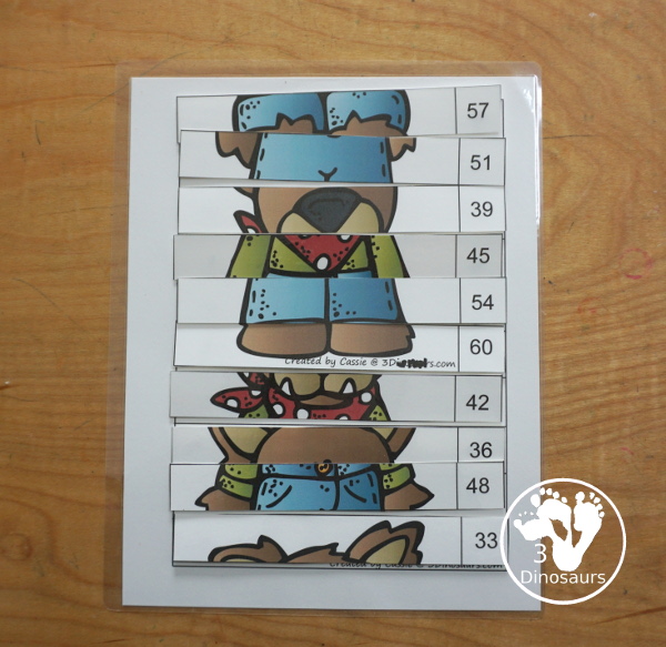 Free Three Little Pigs Skip Counting by 3 Puzzles Printables - you have three skip counting puzzles each skip counting by 3. You have 3 to 30, 33 to 60 and 63 to 90. Each puzzle skip counts by 3 ten times. - 3Dinosaurs.com