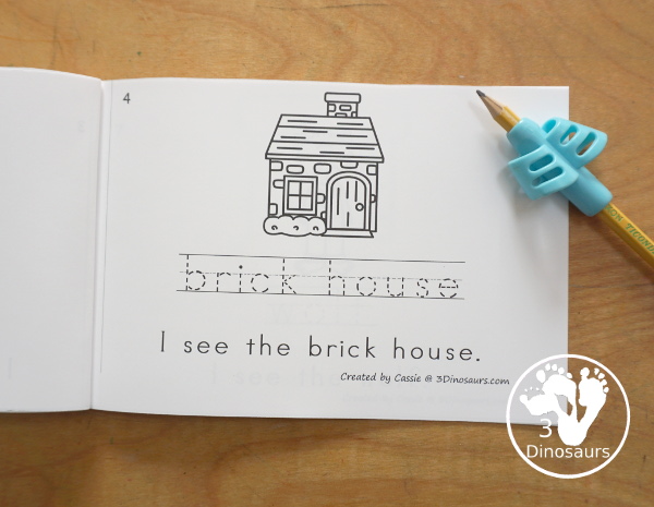 Free Three Little Pigs Easy Reader Book with Tracing has a fun 11 page book with different words from the story for kids to trace the word and then read the sentence for the word. A super simple, easy reader book for kids for the Three Little Pigs Story. - 3Dinosaurs.com