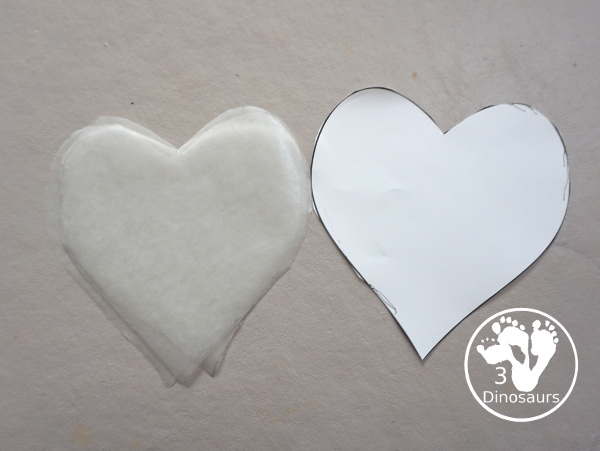 Stained Glass Hearts Craft For Valentine's Day - a simple wax paper craft for kids with tissue paper glue and tissue paper. - 3Dinosaurs.com