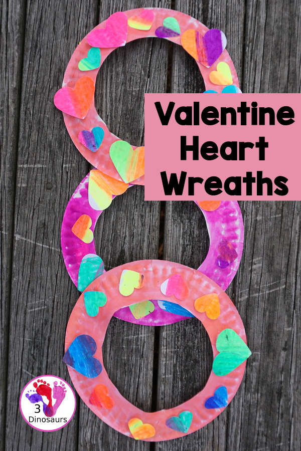 Valentines Heart Wreath - is a fun wreath you can make with color blending of oil pastels with a pink wreath and put the color blending hearts on the wreath. - 3Dinosaurs.com