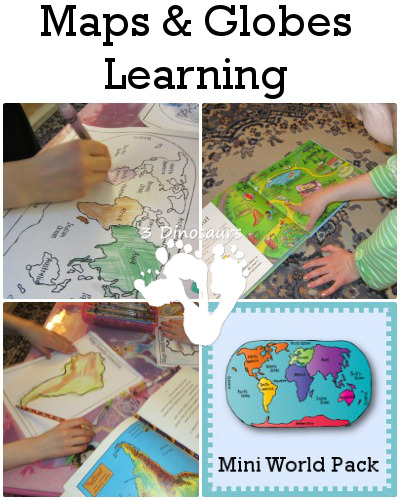 Free World Pack Printables with Maps & Globe Learning with Printables - over 46 pages of activities to do with learning about maps. - 3Dinosaurs.com