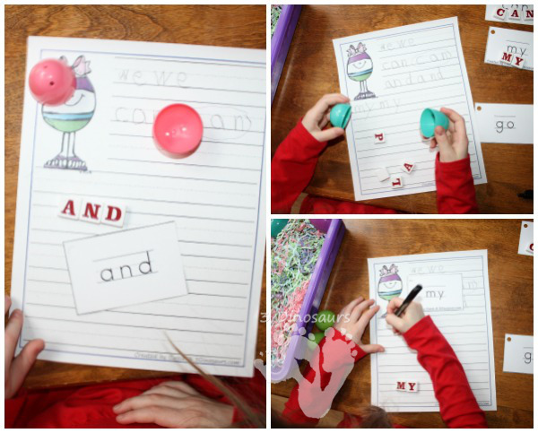Easter Egg Sight Word Matching - hands on matching and writing activity - 3Dinosaurs.com