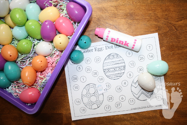 Hands-on Learning: Using Easter Calendar Cards - Making a number line and comparing larger and smaller numbers - 3Dinosaurs.com