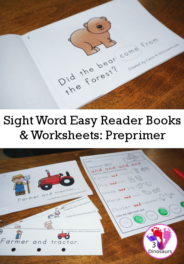 Sight Word Easy Reader Books & Worksheets: Preprimer - 40 easy reader books with matching reading strips and worksheets over 1000 pages of printables $ - 3Dinosaurs.com