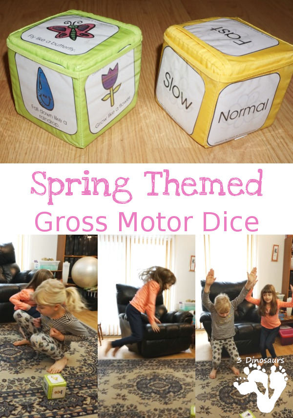 Free Spring Themed Gross Motor Dice - movement and speed dice for kids to have fun with - 3Dinosaurs.com