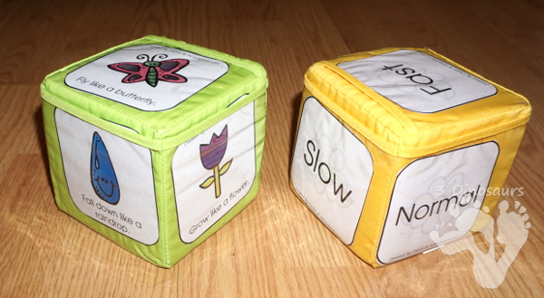 Free Spring Themed Gross Motor Dice - movement and speed dice for kids to have fun with - 3Dinosaurs.com