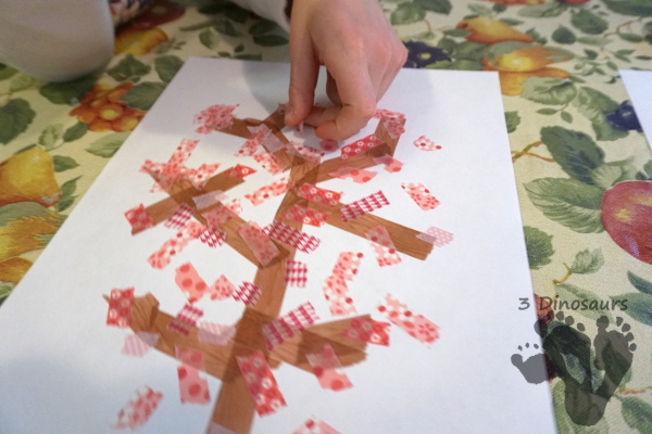 Spring Themed Washi Tape Tree is a great fine motor craft that kids can make - 3Dinosaurs.com