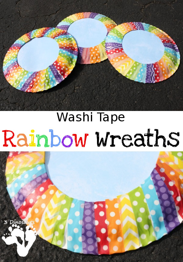 Fun Fine Motor Craft: Washi Tape Rainbow Wreaths - these are great for spring or St. Patrick's day - 3Dinosaurs.com
