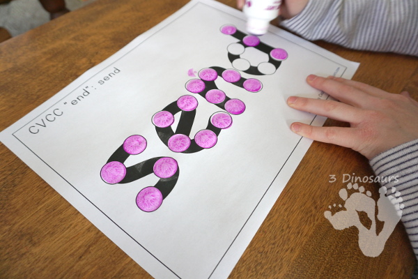 Free CVCC Word Family Dot Marker: -AND, -END, -IND, & -OND - 3Dinosaurs.com