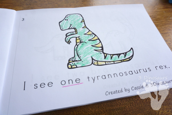 FREE Dinosaur Number Counting Book For Kids - work on numbers 0 to 10 with a dinosaur theme - 3Dinosaurs.com