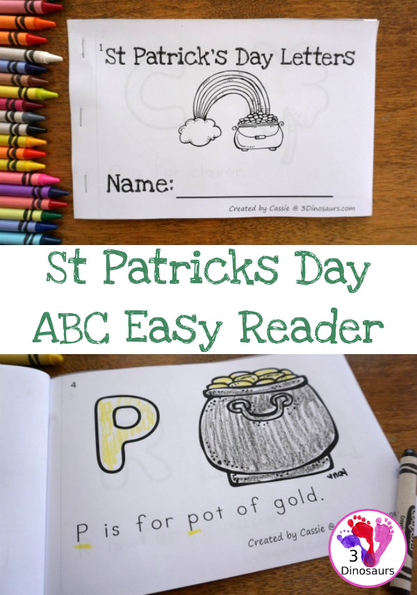 Free St Patrick's Day ABC Easy Reader Book - with 8 pages and 7 fun St Patrick's Day themes - 3Dinosaurs.com