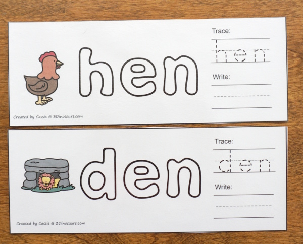 CVC, CVCC and CVCe Word Playdough Mats with Pictures - a fun collection of mats that have playdough word with tracing and writing area for the word with a matching picture of the word. They are a great way to work on learning words  - 3Dinosaurs.com