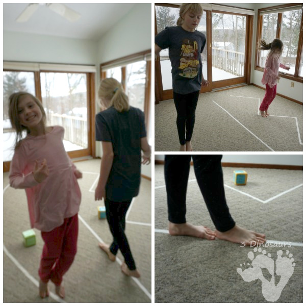 Free Gross Motor Tape Lines Gross Motor Dice - 3 line types and 6 line walking activities to do  - 3Dinosaurs.com