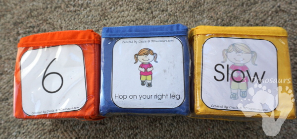 Free Hopping Gross Motor Dice -  6 movements with speed dice included with dice and dice inserts - 3Dinosaurs.com