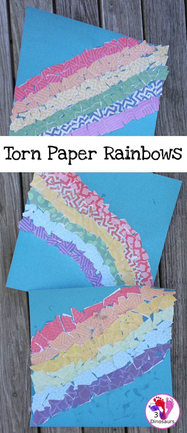 Torn Scrapbook Paper Rainbow - fun and easy craft for different ages to work on together with work on fine motor skills  - 3Dinosaurs.com