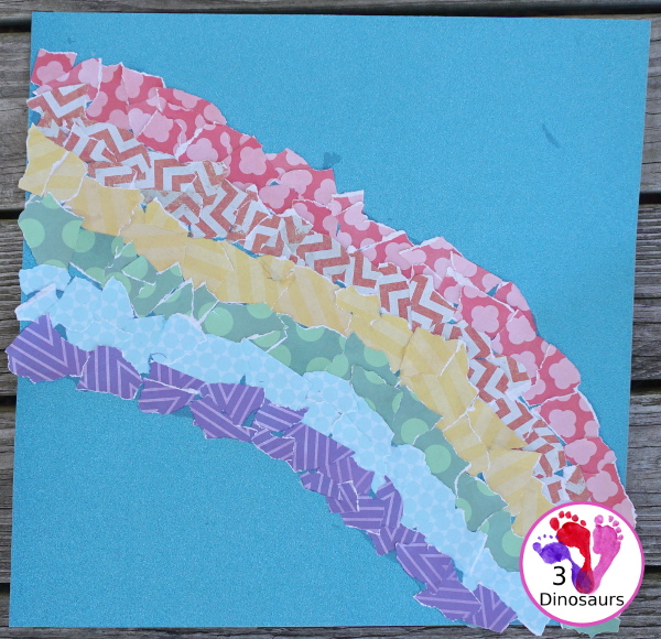 Torn Scrapbook Paper Rainbow - fun and easy craft for different ages to work on together with work on fine motor skills  - 3Dinosaurs.com
