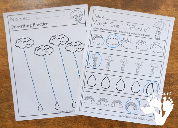 Rain & Umbrella Themed Spring Pack For PreK & Kindergarten- with loads of activities that work on abcs, numbers, math counting and more - It has a mix of hands-on and no-prep activities - 3Dinosaurs.com