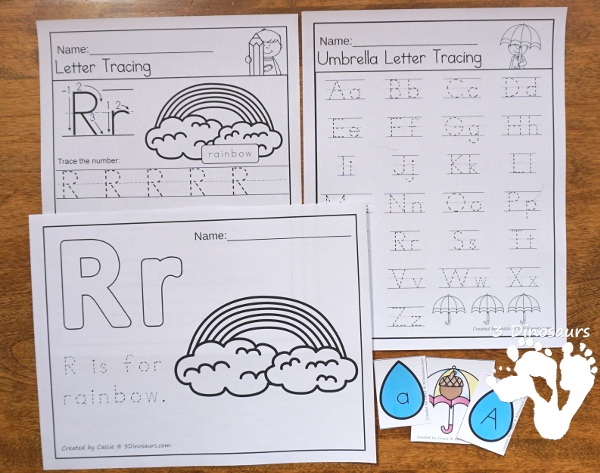 Rain & Umbrella Themed Spring Pack For PreK & Kindergarten- with loads of activities that work on ABCs, numbers, math counting and more - It has a mix of hands-on and no-prep activities - 3Dinosaurs.com