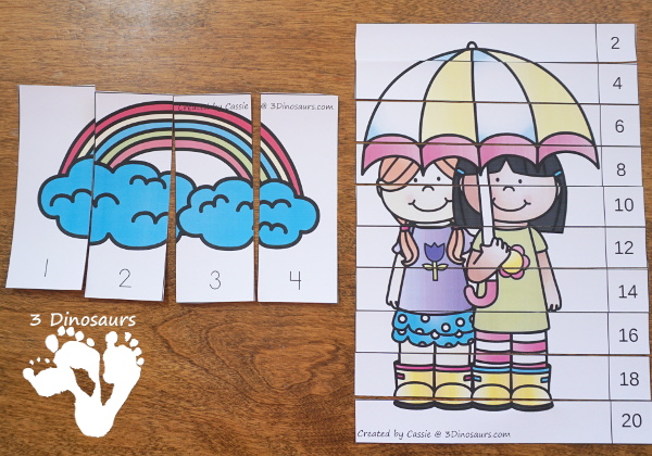 Rain & Umbrella Themed Spring Pack For PreK & Kindergarten- with loads of activities that work on ABCs, numbers, math counting and more - It has a mix of hands-on and no-prep activities - 3Dinosaurs.com