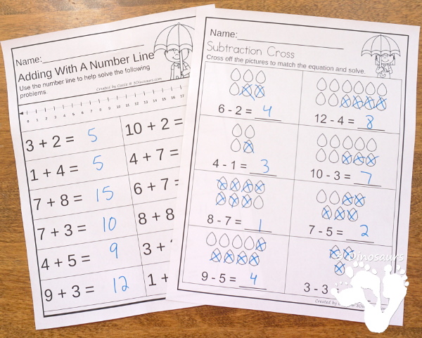 Rain & Umbrella Themed Spring Pack For PreK & Kindergarten- with loads of activities that work on ABCs, numbers, math counting and more - It has a mix of hands-on and no-prep activities - 3Dinosaurs.com