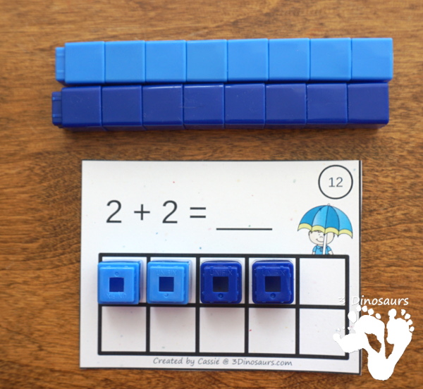 Free Easy To Use Raindrop Ten Frame Addition - work on addition 1 to 10 with 2 types of ten frame cards and matching worksheet  - 3Dinosaurs.com