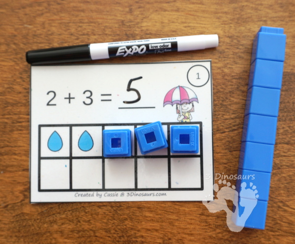 Free Easy To Use Raindrop Ten Frame Addition - work on addition 1 to 10 with 2 types of ten frame cards and matching worksheet  - 3Dinosaurs.com