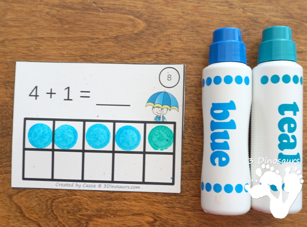 Free Easy To Use Raindrop Ten Frame Addition - work on addition 1 to 10 with 2 types of ten frame cards and matching worksheet  - 3Dinosaurs.com