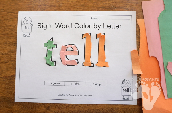 Free Romping & Roaring Second Grade Sight Words: sit, sleep, tell, their 6 pages of printables for each word - 3Dinosaurs.com