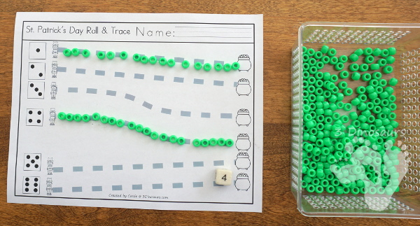 Free St. Patrick's Day Roll & Trace Prewriting - 2 prewriting sheets in two different line types   - 3Dinosaurs.com