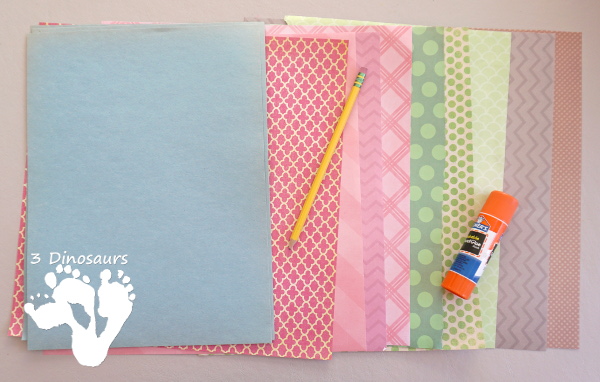 Torn Scrapbook Paper Spring Tree - fun and easy craft for different ages to work on together with work on fine motor skills to make a fun spring craft  - 3Dinosaurs.com