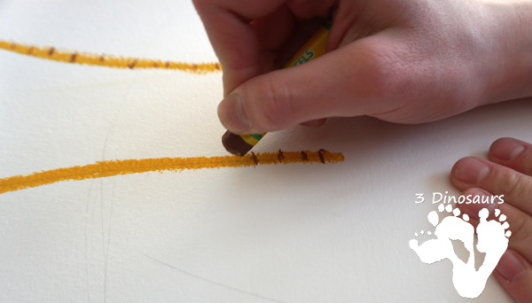 Watercolor & Oil Pastel Truffula Trees - a fun and easy way to do a mixed media art project with kids for the book The Lorax  - 3Dinosaurs.com