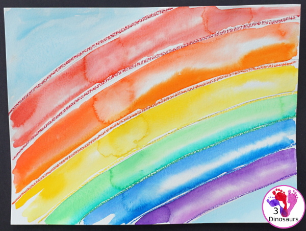Watercolor Rainbow Process Art - kids can great creative and explore how water spreads things out with this craft for St. Patricks Day or springtime - 3Dinosaurs.com