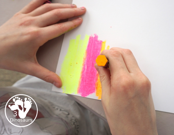 Flower Themed Paper Plate Wreath: Oil Pastels - fun and easy wreaths to make at any time using flower punches and paper plates - 3Dinosaurs.com