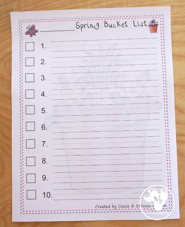 Free Spring Bucket Lists - 3 options for writing the lists - 3Dinosaurs.com