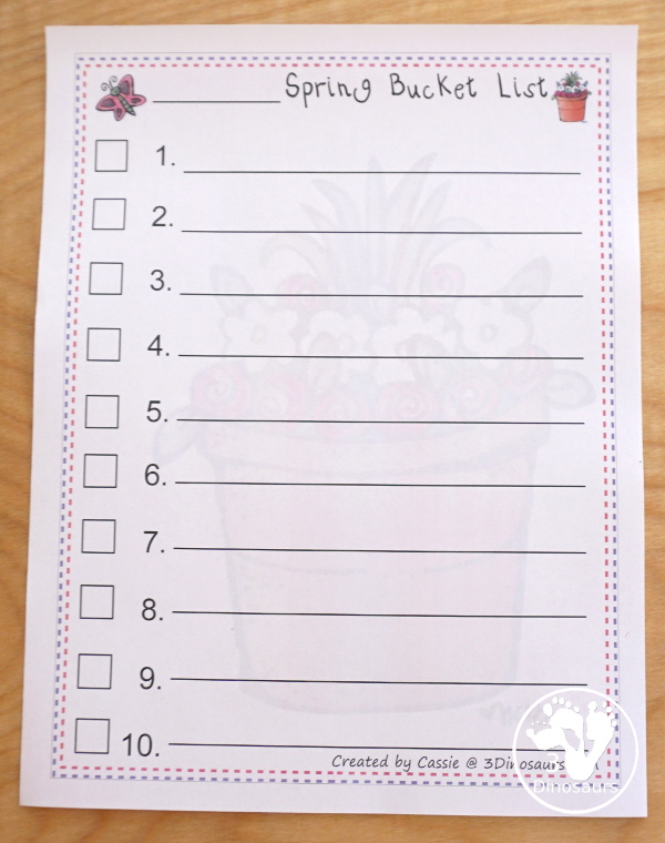 Free Spring Bucket Lists - 3 options for writing the lists - 3Dinosaurs.com