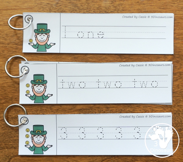 St. Patrick's Day Activities Pack with Prewriting, Shapes, ABCs, and Numbers - 191 pages of activities with no-prep pages, clip cards and tracing strips to help with learning skills - 3Dinosaurs.com