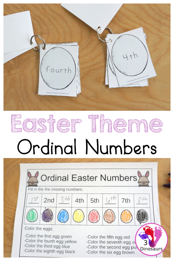 Free Easter Egg Ordinal Number - working on ordinal numbers from 1 to 10 for kids with matching cards and a worksheet - 3Dinosaurs.com