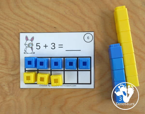 Free Easter Egg Ten Frame Addition Cards - with two addition ten frame cards and a recording sheet to use with kids - 3Dinosaurs.com - 3Dinosaurs.com