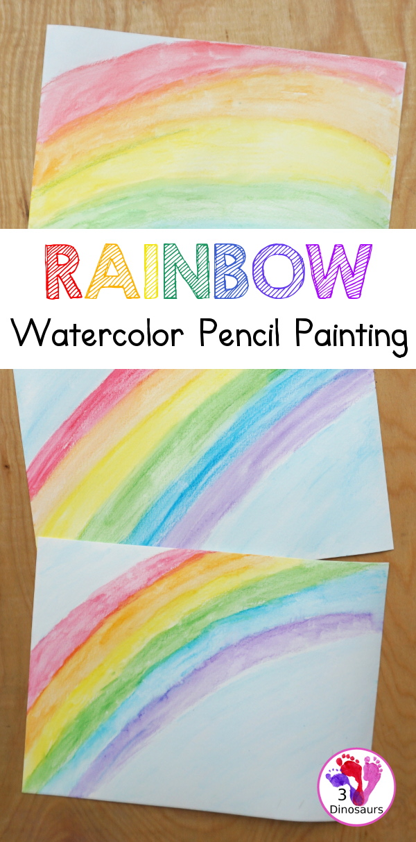 Rainbow Watercolor Pencil Painting - this is a great way to change up coloring and painting activities and watch how the pencil coloring mixes on the paper and makes a great watercolor painting  - 3Dinosaurs.com