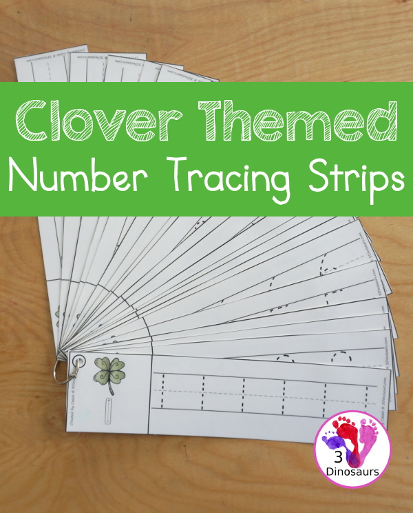 Free Clover Theme Number Tracing Strips - with numbers 1 to 20  with number the numerical number- 3Dinosaurs.com