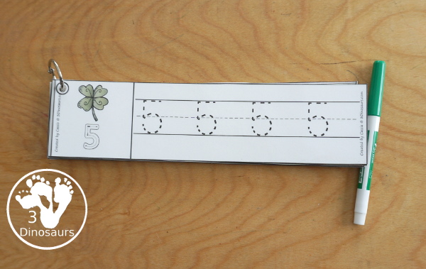 Free Clover Theme Number Tracing Strips - with numbers 1 to 20  with number the numerical number- 3Dinosaurs.com