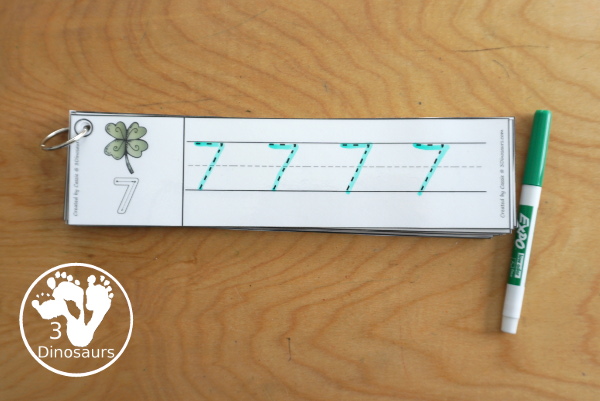 Free Clover Theme Number Tracing Strips - with numbers 1 to 20  with number the numerical number- 3Dinosaurs.com